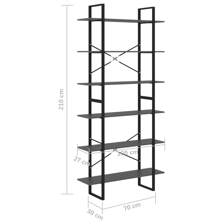 Scaffale Alto Grigio 100x30x210 cm in Legno Massello di Pino cod mxl 5989