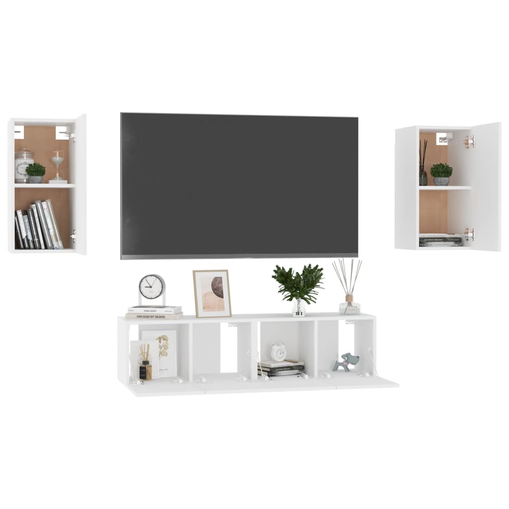 Set Mobili Porta TV 4 pz Bianco in Legno Multistrato cod mxl 33897