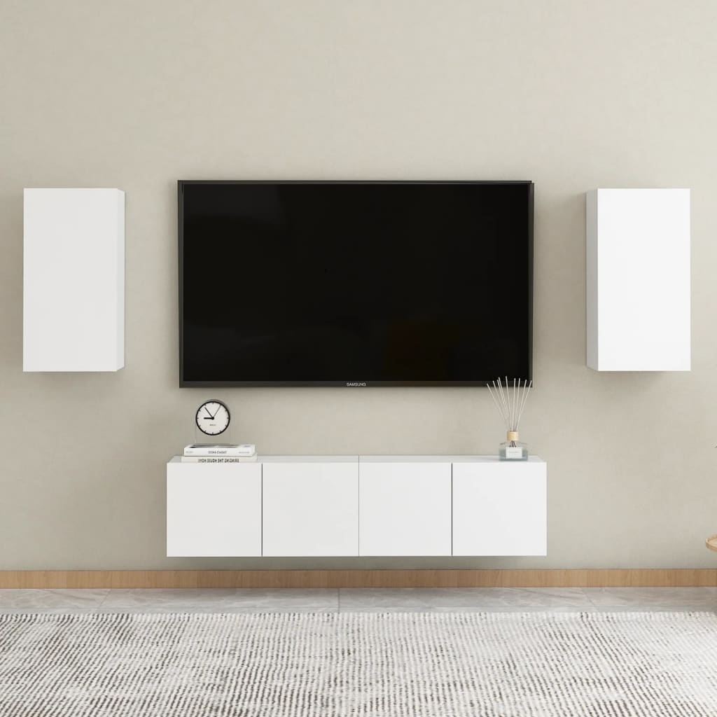 Set Mobili Porta TV 4 pz Bianco in Legno Multistrato cod mxl 33897