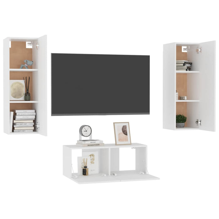 Set Mobili Porta TV 3 pz Bianco in Legno Multistrato 3078658