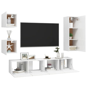 Set di Mobili Porta TV 5 pz Bianco in Legno Multistrato 3078696