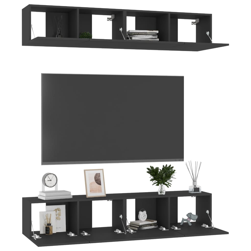 Mobili TV 4 pz Nero 80x30x30 cm in Truciolato cod mxl 11495