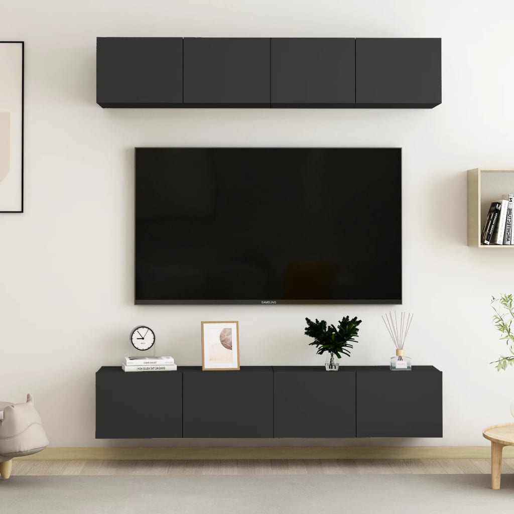 Mobili TV 4 pz Nero 80x30x30 cm in Truciolato cod mxl 11495