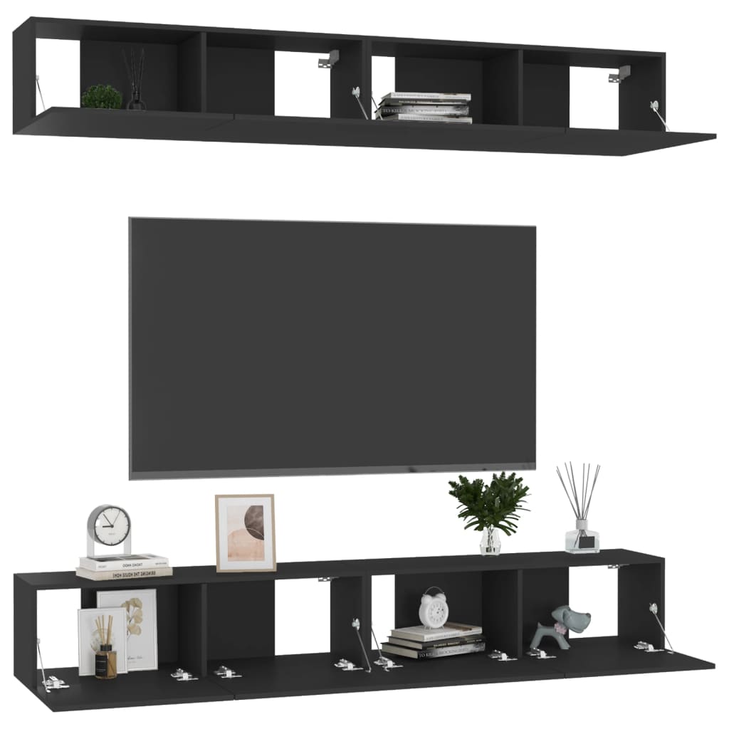 Mobili TV 4 pz Nero 100x30x30 cm in Truciolato