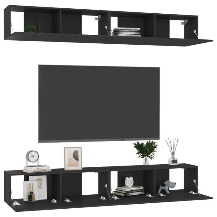 Mobili TV 4 pz Nero 100x30x30 cm in Truciolato 3078746