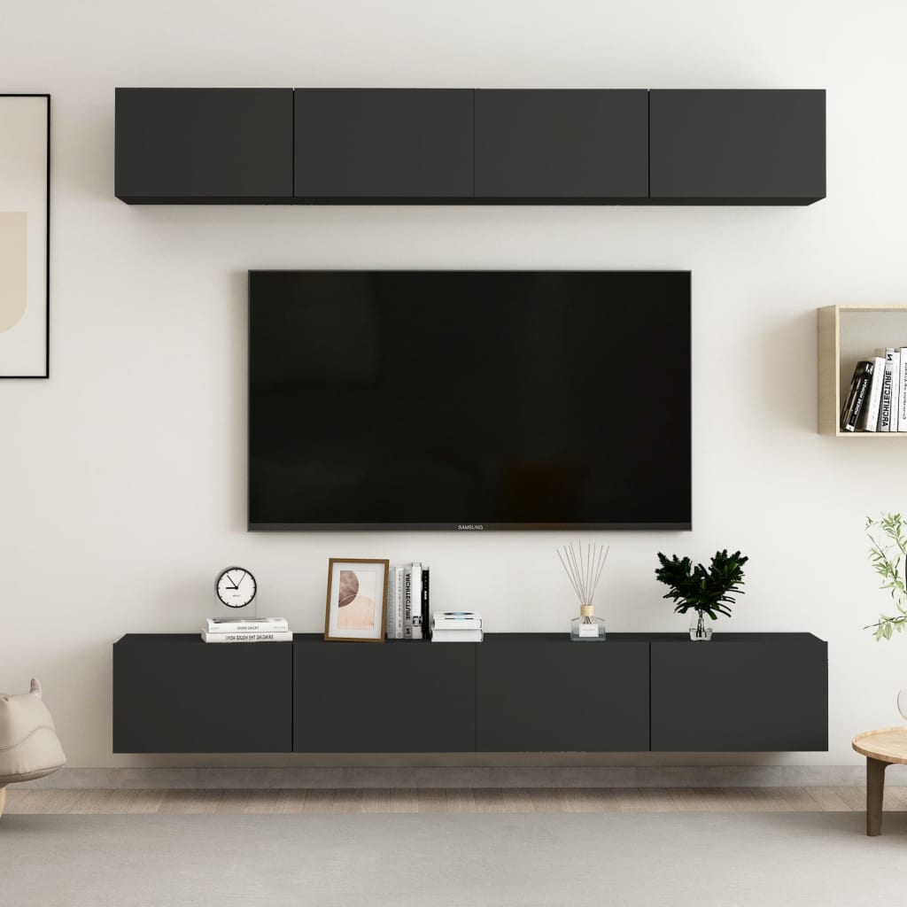 Mobili TV 4 pz Nero 100x30x30 cm in Truciolato 3078746