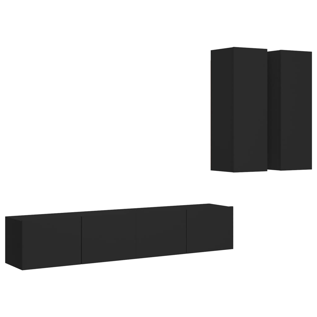 Set di Mobili Porta TV 4 pz Nero in Legno Multistrato 3078791