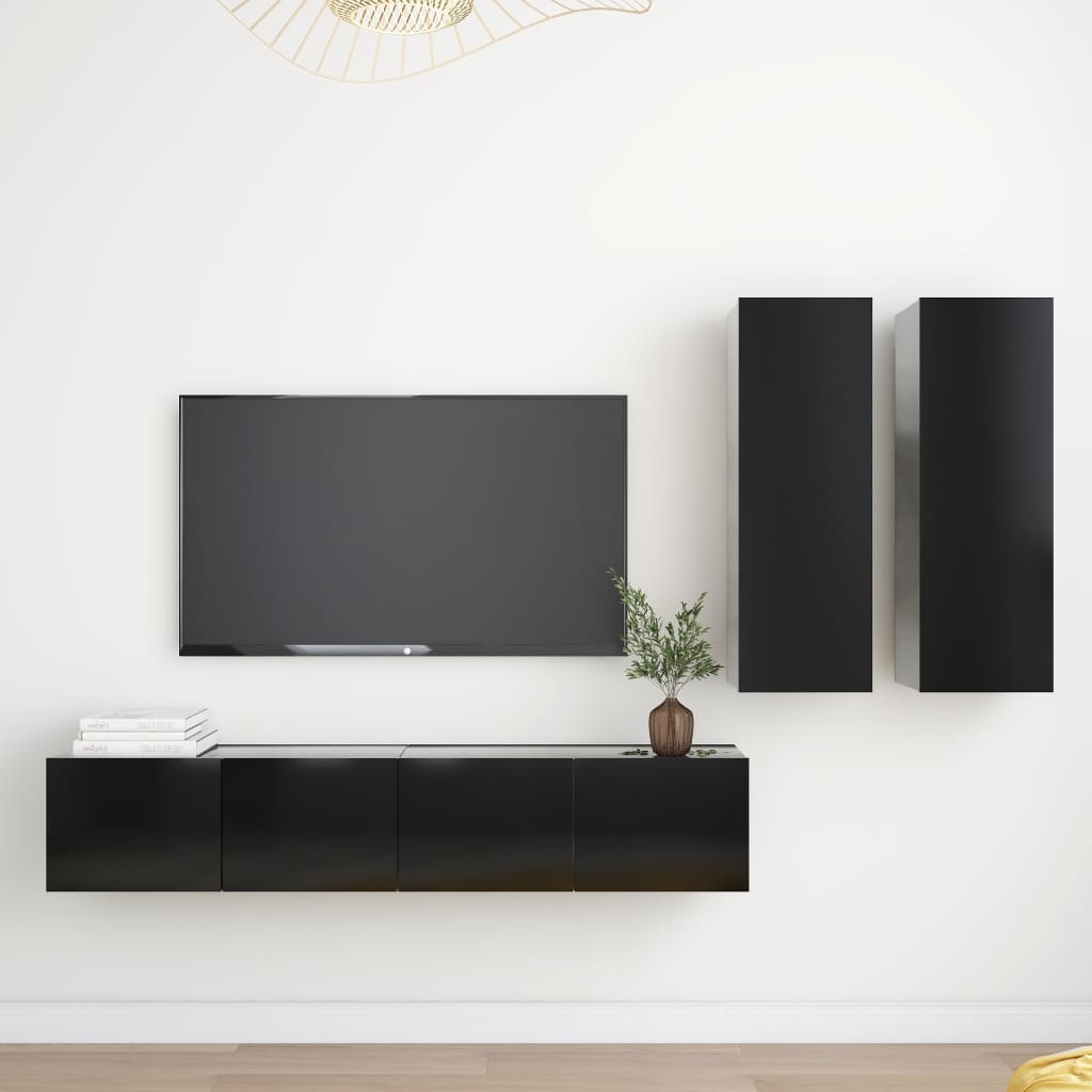 Set di Mobili Porta TV 4 pz Nero in Legno Multistrato 3078791