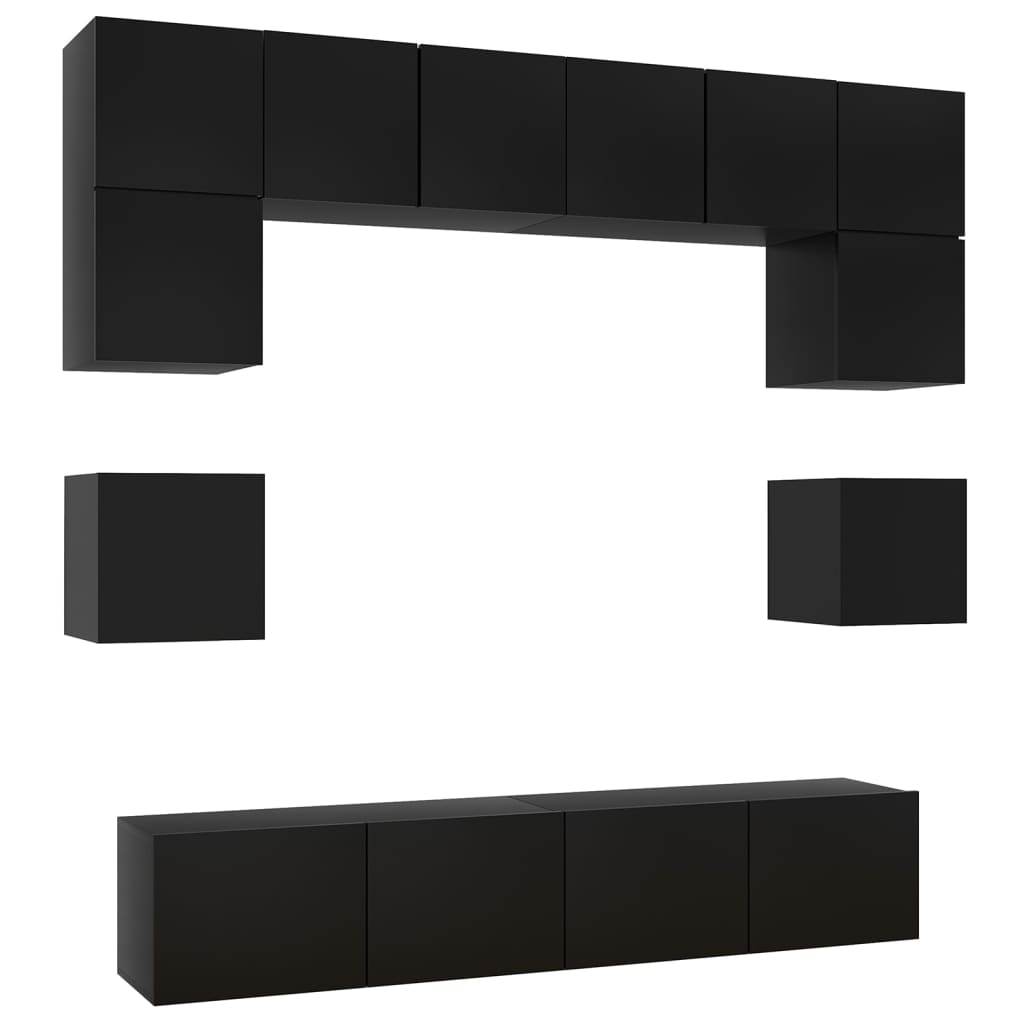 Set di Mobili Porta TV 8 pz Nero in Legno Multistrato 3078796