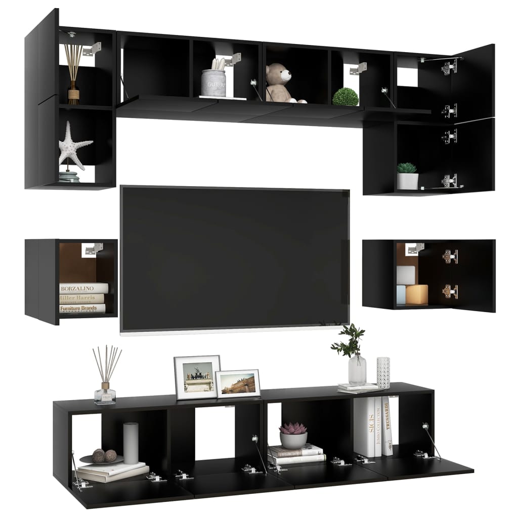 Set di Mobili Porta TV 8 pz Nero in Legno Multistrato 3078796