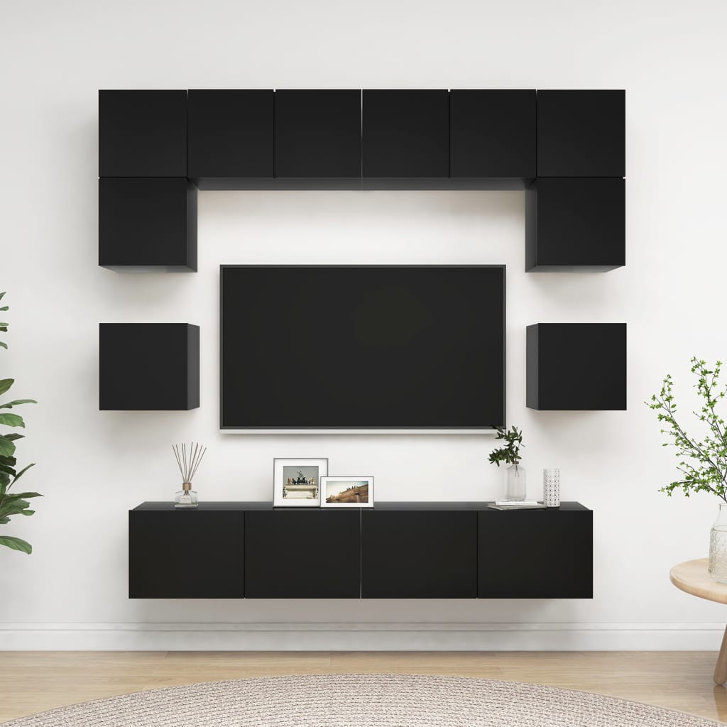 Set di Mobili Porta TV 8 pz Nero in Legno Multistrato 3078796