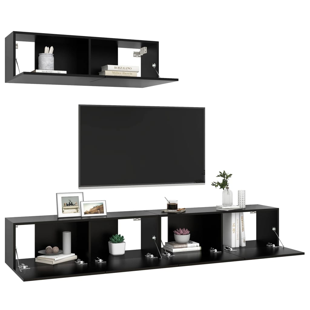 Mobili Porta TV 3 pz Neri in Legno Multistrato 3078808