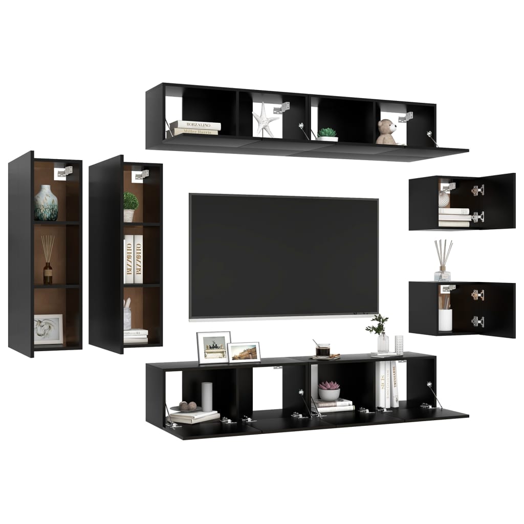 Set Mobili TV 8 pz Nero in Truciolato cod mxl 12883