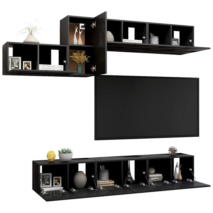 Set di Mobili Porta TV 7 pz Nero in Legno Multistratocod mxl 120790