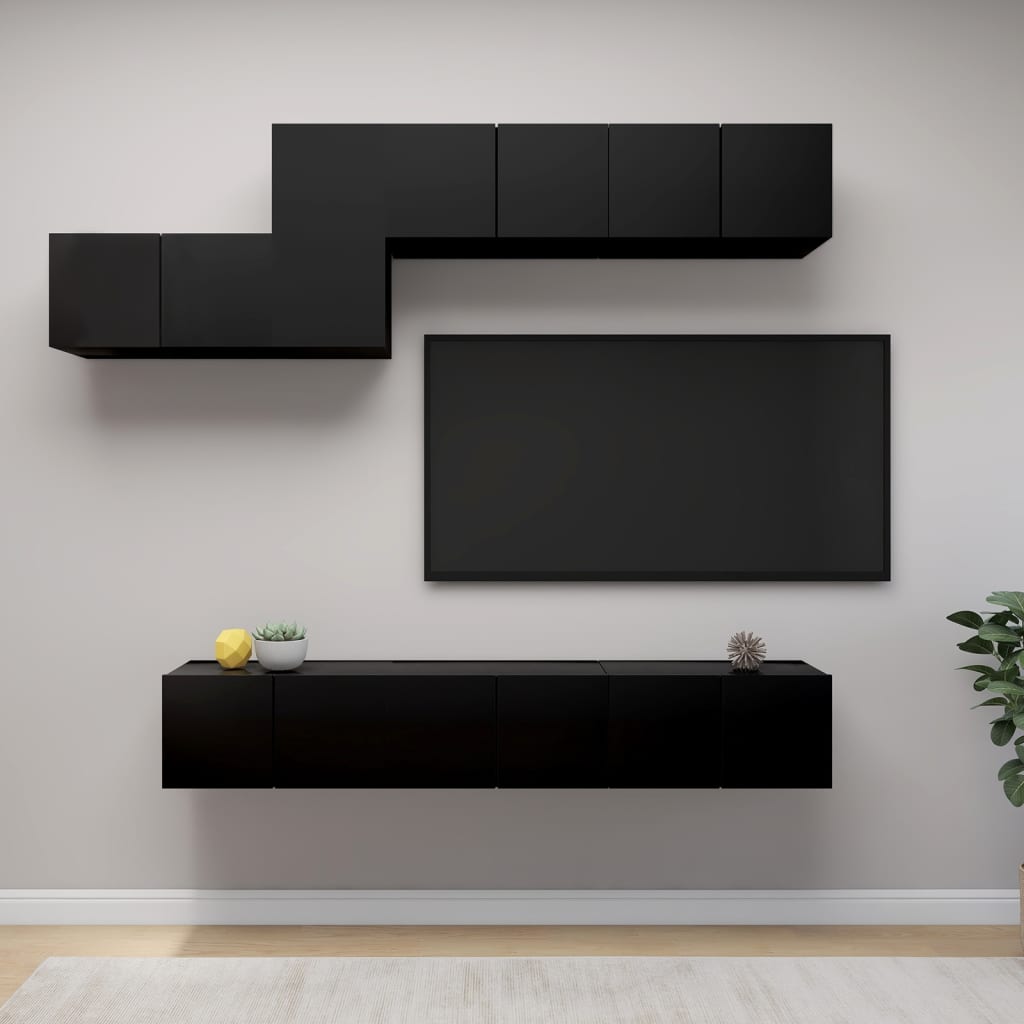 Set di Mobili Porta TV 7 pz Nero in Legno Multistratocod mxl 120790