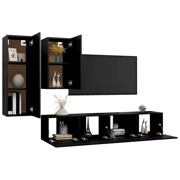 Set di Mobili Porta TV 4 pz Nero in Legno Multistrato 3078837