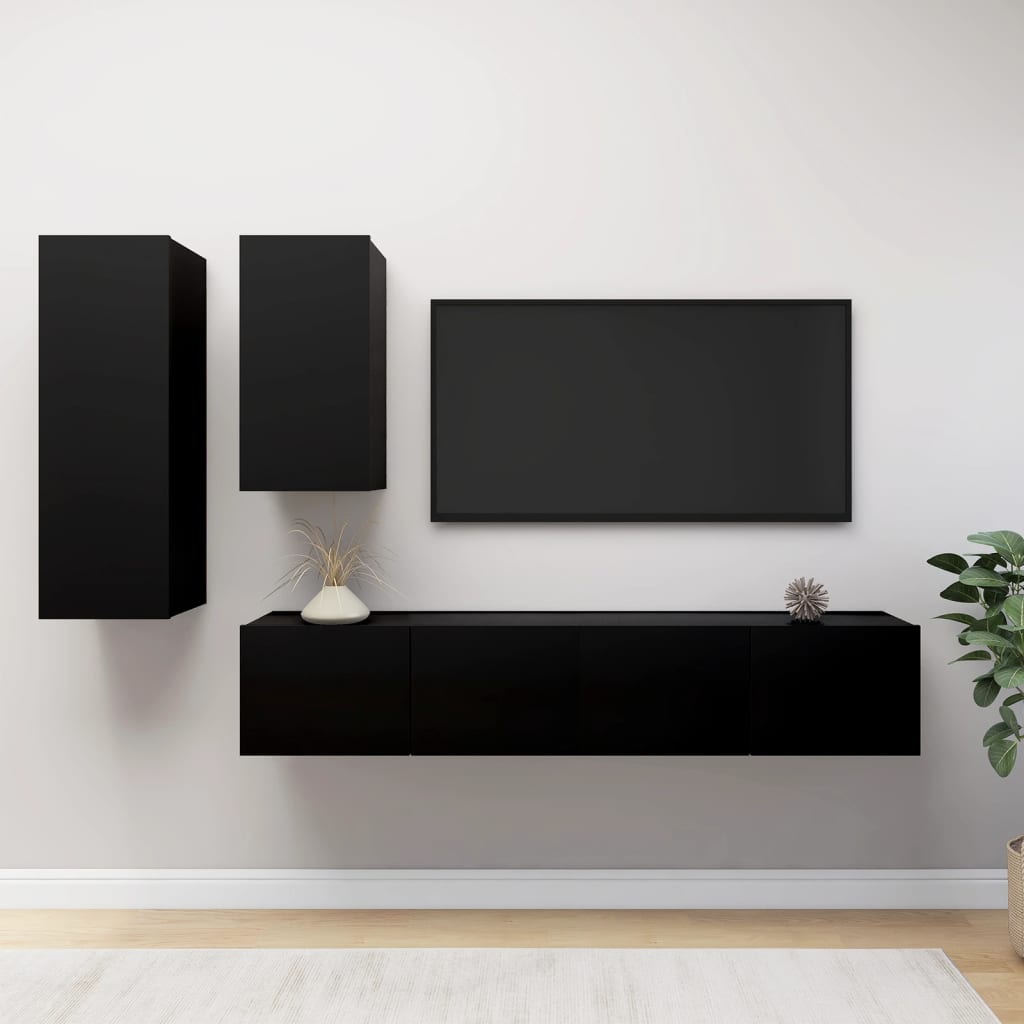 Set di Mobili Porta TV 4 pz Nero in Legno Multistrato 3078837