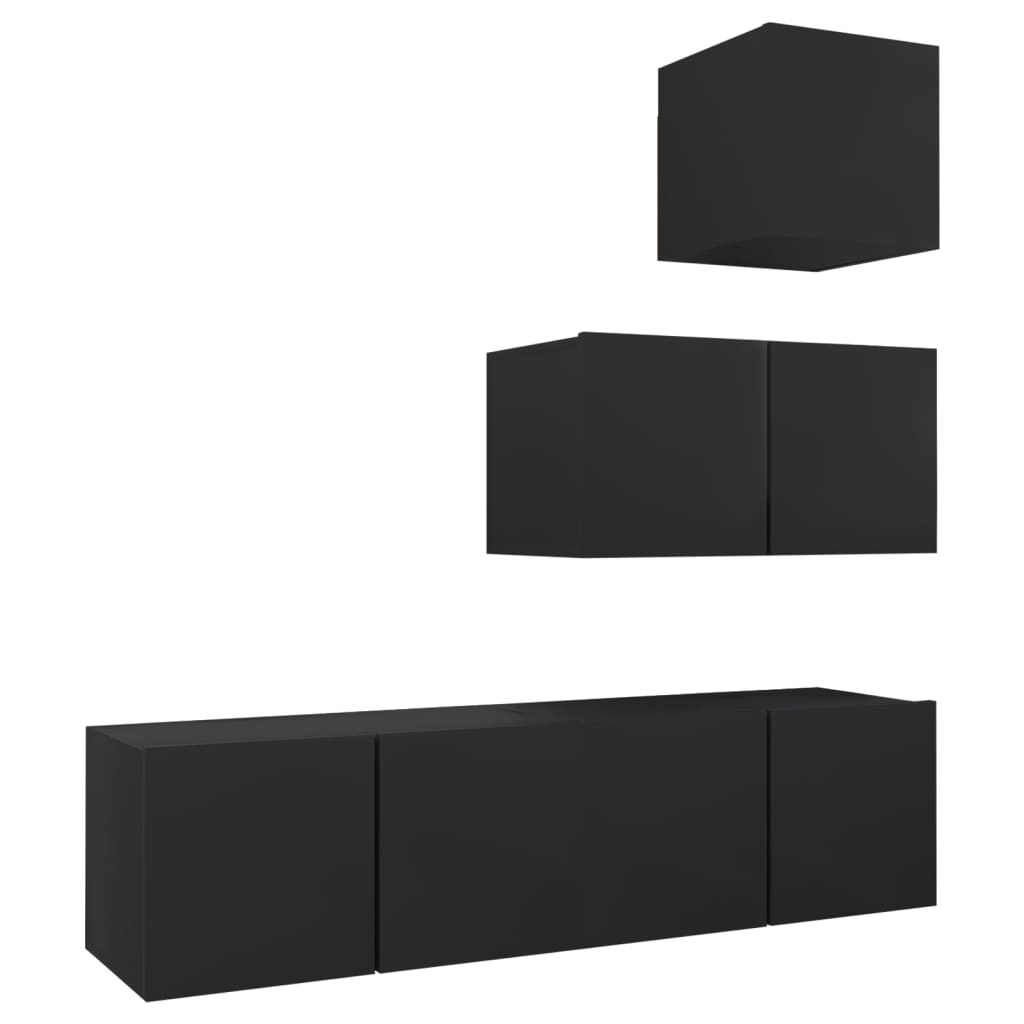 Set di Mobili Porta TV 4 pz Nero in Legno Multistrato 3078839