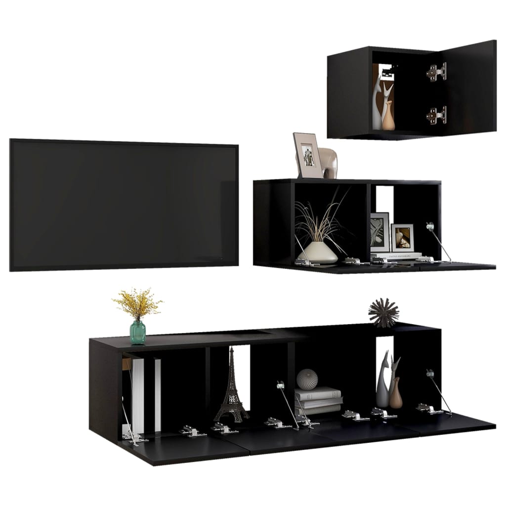 Set di Mobili Porta TV 4 pz Nero in Legno Multistrato 3078839