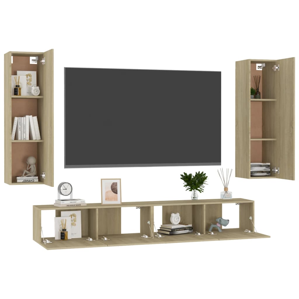 Set Porta TV 4 pz Rovere Sonoma in Truciolato cod mxl 33822