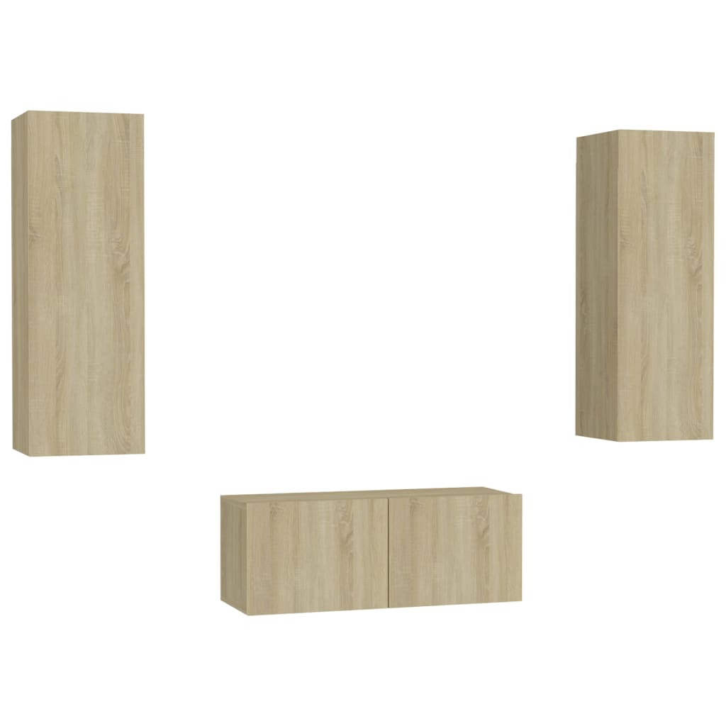 Set Porta TV 3 pz Rovere Sonoma in Truciolato 3078973