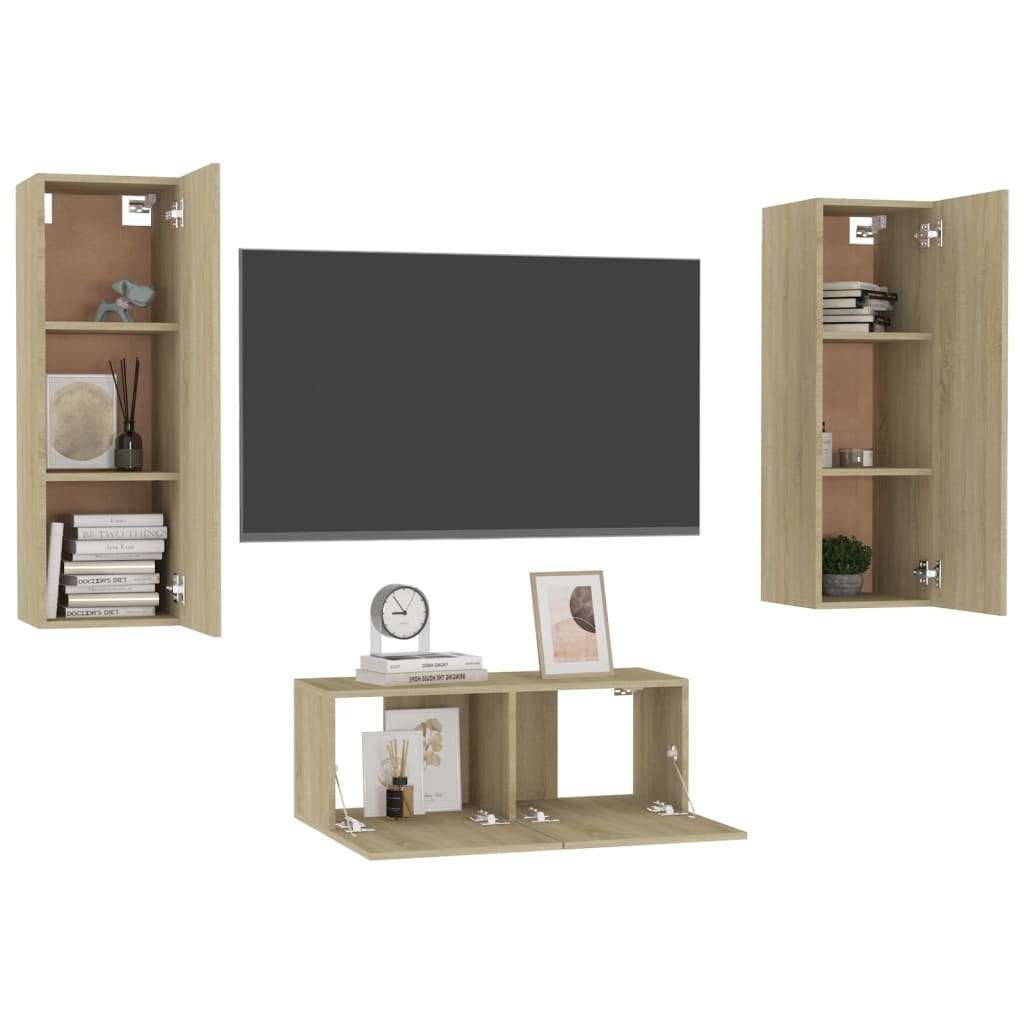 Set Porta TV 3 pz Rovere Sonoma in Truciolato 3078973