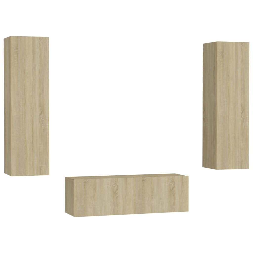 Set Porta TV 3 pz Rovere Sonoma in Truciolato 3078974