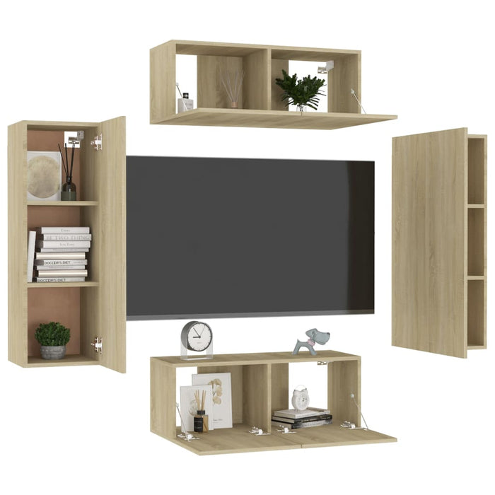 Set Porta TV 4 pz Rovere Sonoma in Truciolato 3078981