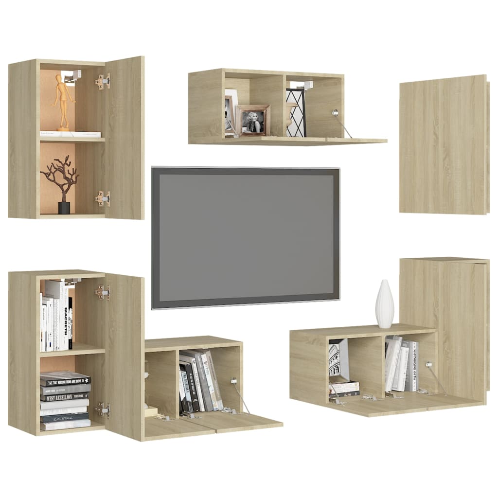 Set Porta TV 7 pz Rovere Sonoma in Truciolato 3078986