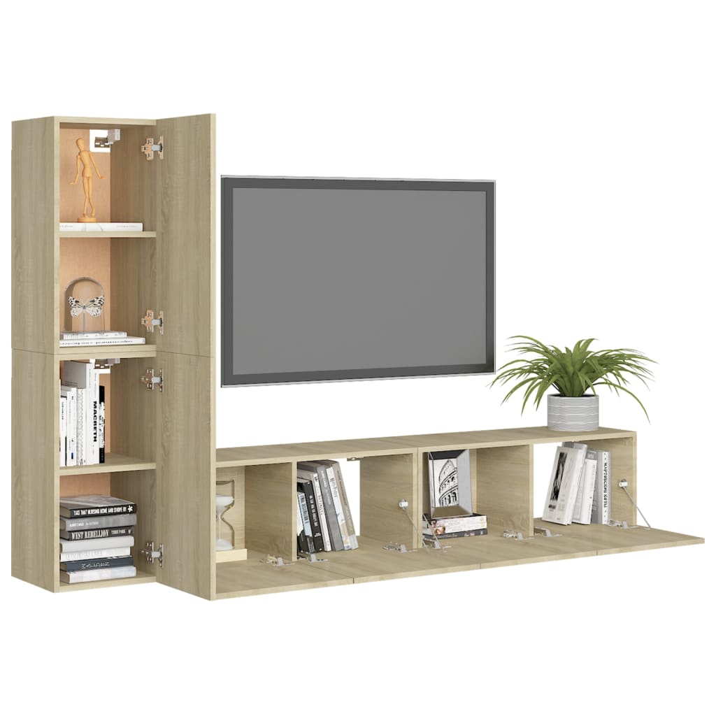 Set di Mobili TV 4 pz Rovere Sonoma in Legno Multistrato 3078989