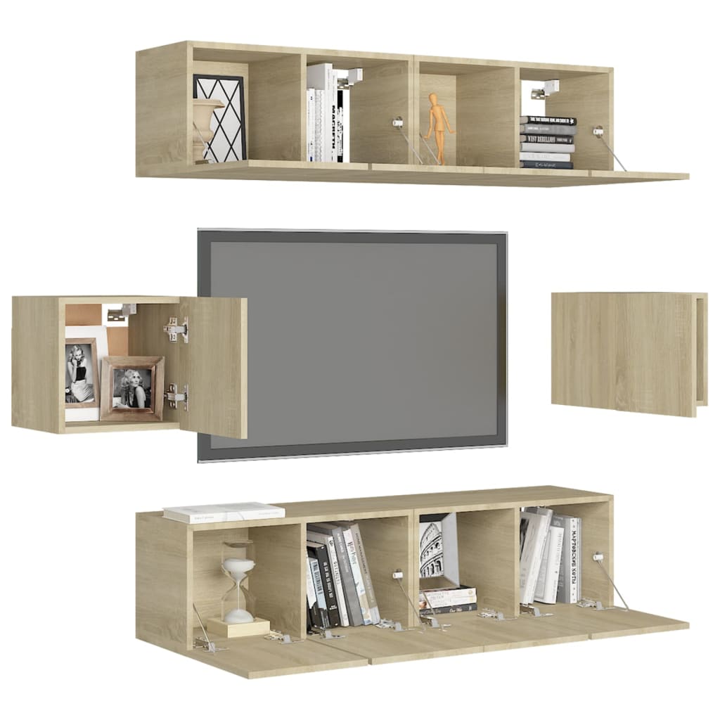 Set di Mobili Porta TV 6 pz Rovere Sonoma in Legno Multistrato 3078997