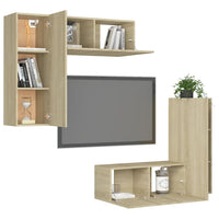 Set Porta TV 4 pz Rovere Sonoma in Truciolato 3079004