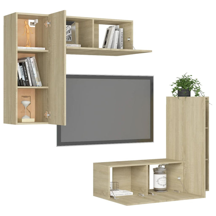 Set Porta TV 4 pz Rovere Sonoma in Truciolato 3079004