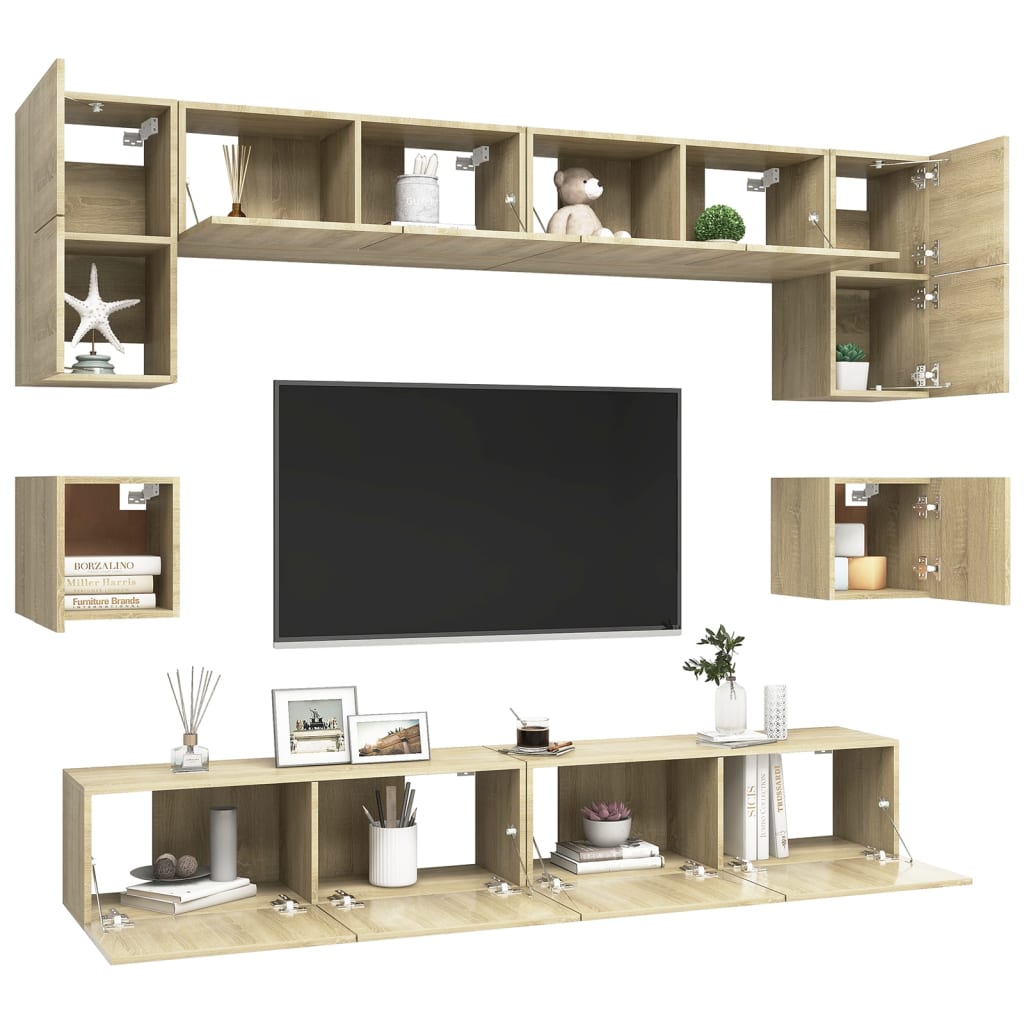 Set Porta TV 8 pz Rovere Sonoma in Truciolato 3079007