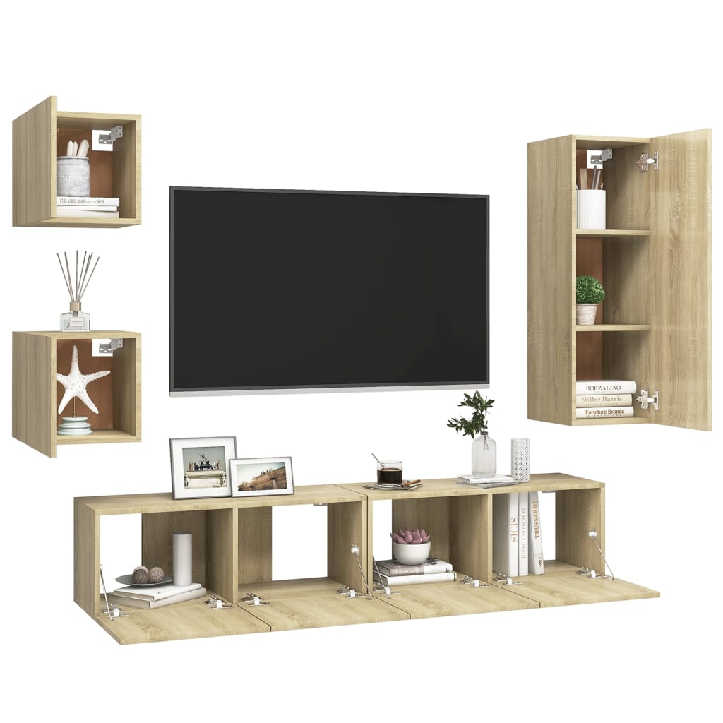 Set Porta TV 5 pz Rovere Sonoma in Truciolato 3079011