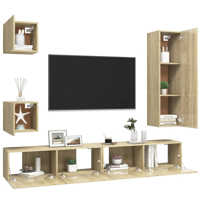 Set Porta TV 5 pz Rovere Sonoma in Truciolato cod mxl 30687