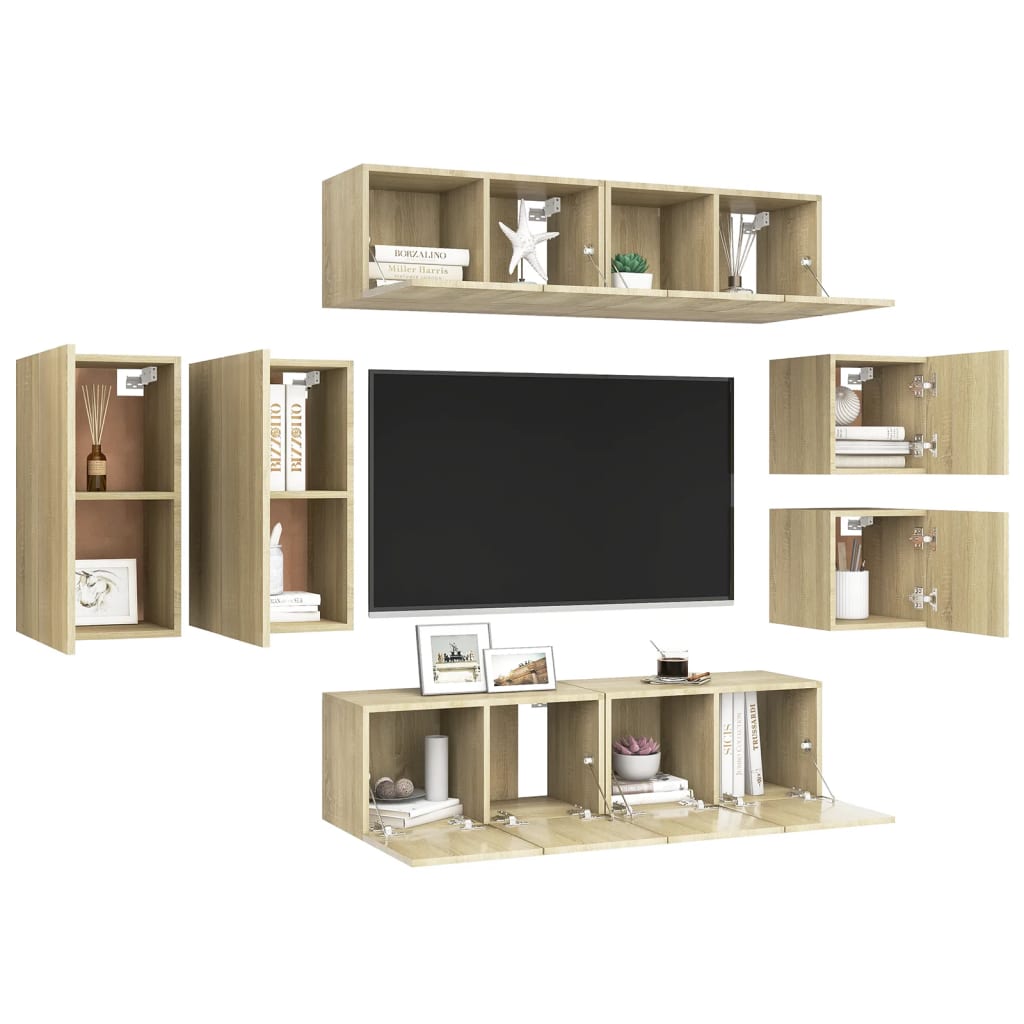 Set Porta TV 8 pz Rovere Sonoma in Truciolato 3079019