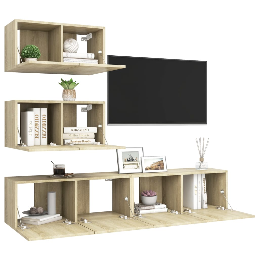 Set di Mobili Porta TV 4 pz Rovere Sonoma in Legno Multistrato 3079025