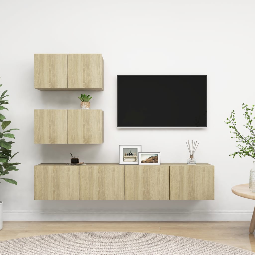 Set di Mobili Porta TV 4 pz Rovere Sonoma in Legno Multistrato 3079025