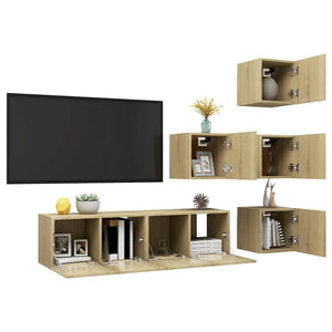 Set Porta TV 6 pz Rovere Sonoma in Truciolato 3079035