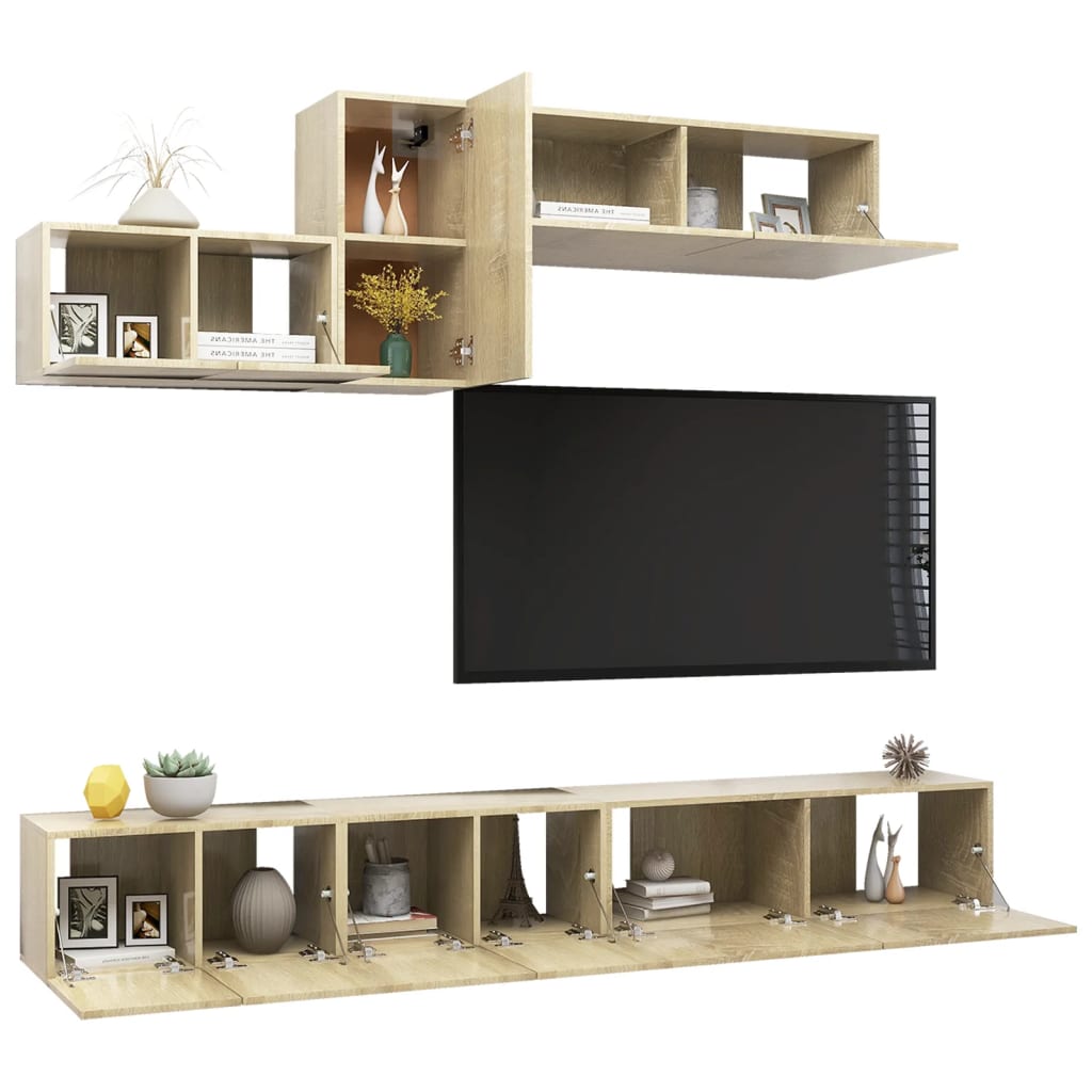 Set Porta TV 6 pz Rovere Sonoma in Truciolato 3079045