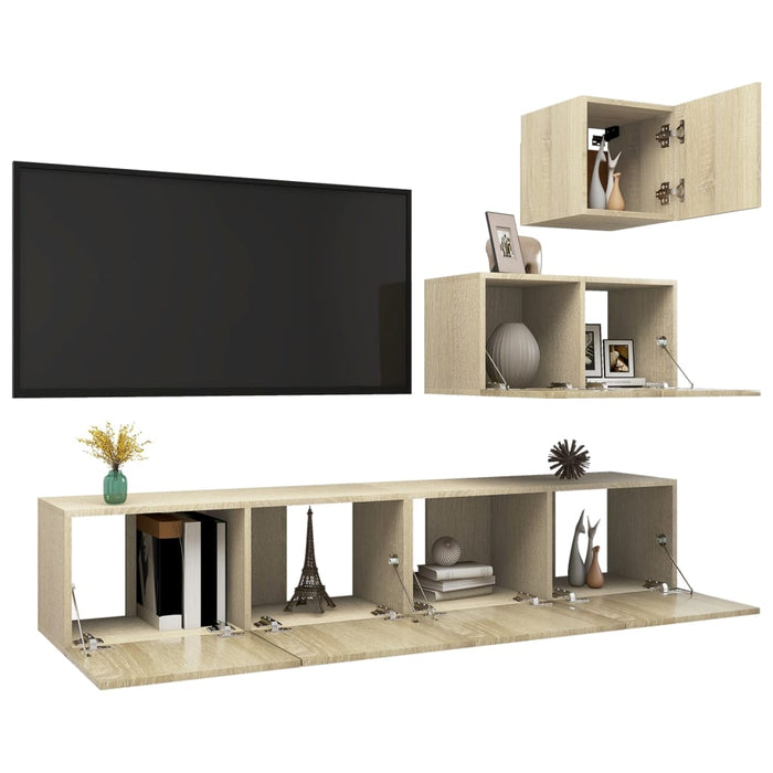 Set Porta TV 4 pz Rovere Sonoma in Truciolato 3079050