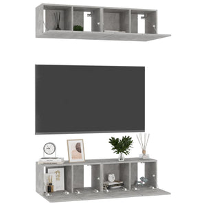 Mobili TV 4 pz Grigio Cemento 60x30x30 cm in Truciolato cod mxl 18882