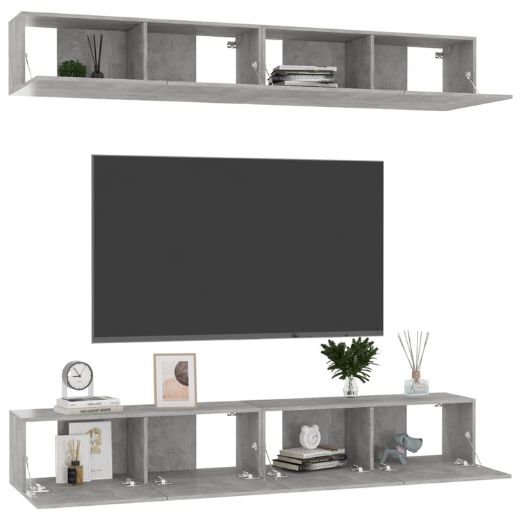 Mobili TV 4 pz Grigio Cemento 100x30x30 cm in Truciolato cod mxl 7301