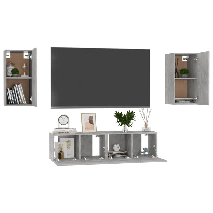 Set Mobili TV 4 pz Grigio Cemento in Truciolato 3079062