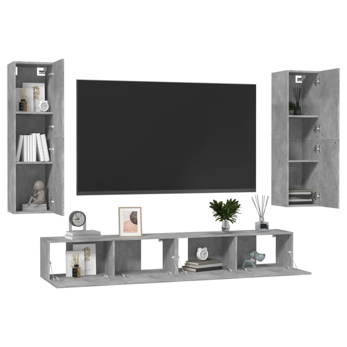 Set Porta TV 4 pz Grigio Cemento in Truciolato  cod mxl 30249