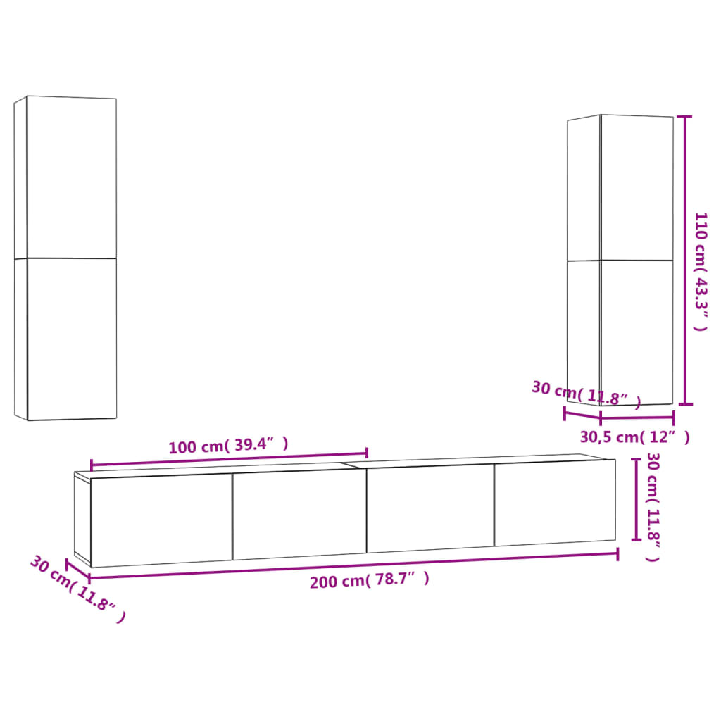 Set Porta TV 4 pz Grigio Cemento in Truciolato  cod mxl 30249