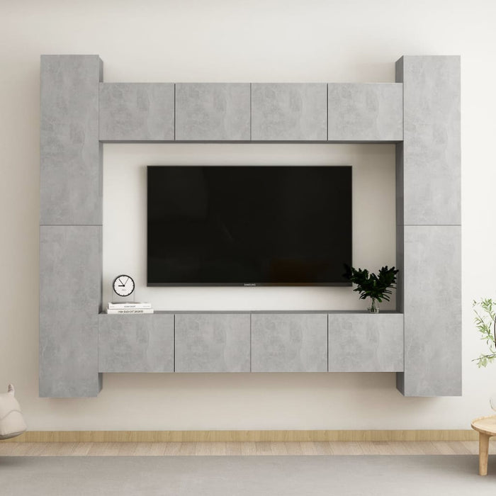 Set Mobile Porta TV 8 pz Grigio Cemento in Truciolato 3079070