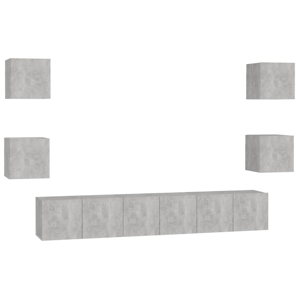 Set Porta TV 7 pz Grigio Cemento in Truciolato 3079081