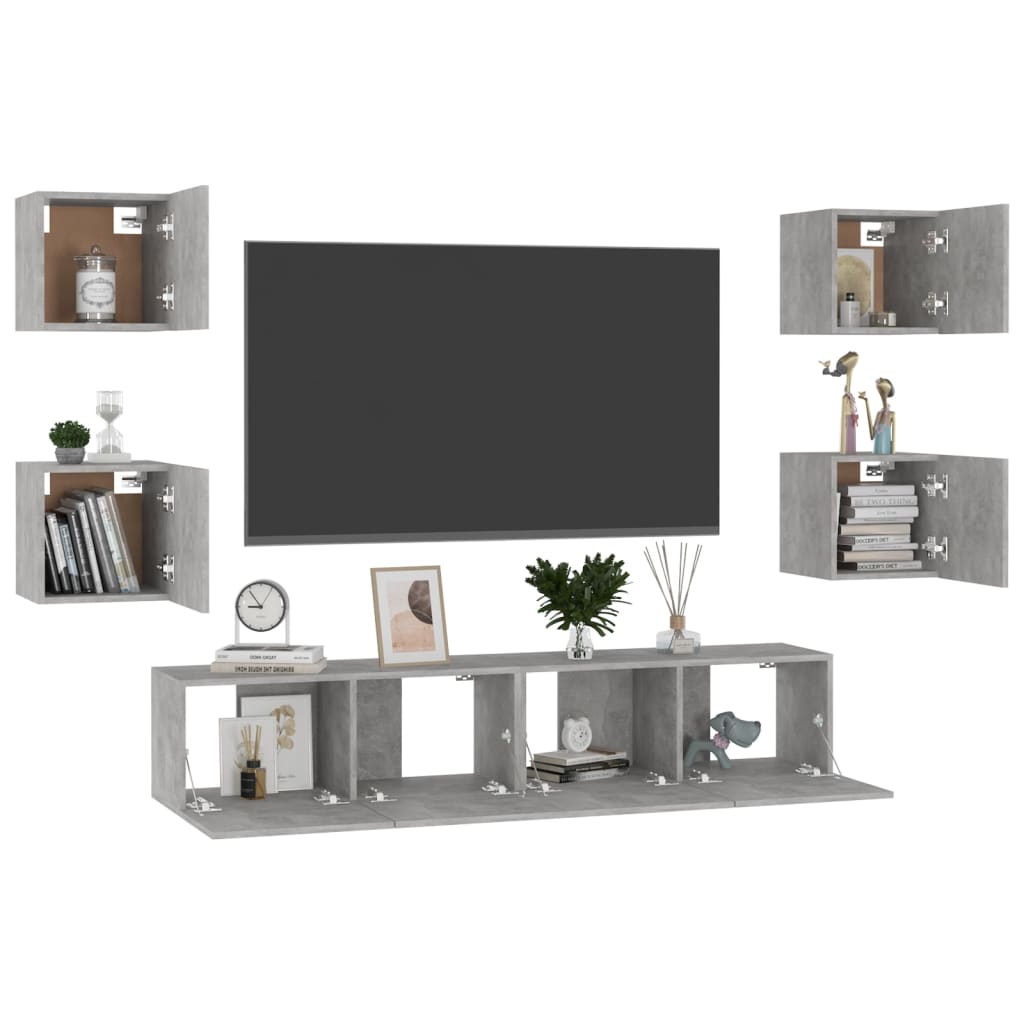 Set Porta TV 6 pz Grigio Cemento in Truciolato cod mxl 61757